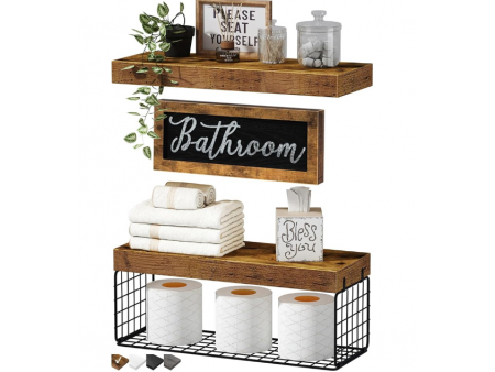 Bathroom Shelves Over Toilet - Paper Storage Wall Mounted Farmhouse Decor