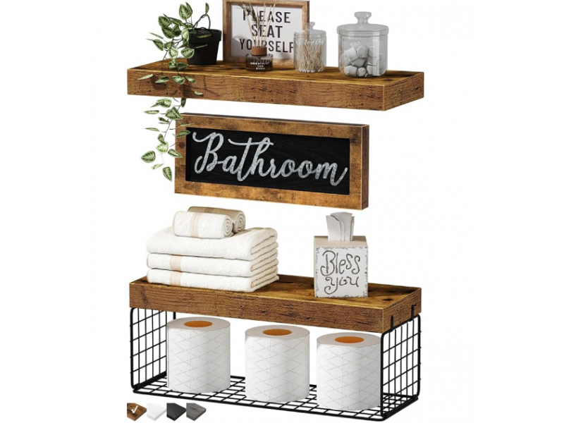 Bathroom Shelves Over Toilet - Paper Storage Wall Mounted Farmhouse Decor