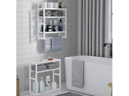 Towel Rack Bathroom Storage Shelves Over The Toilet with Towel Bar 100% Bamboo Adjustable