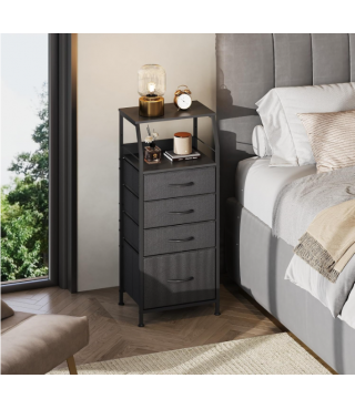 Tall Nightstand with 4 Fabric Drawers & Open Shelf