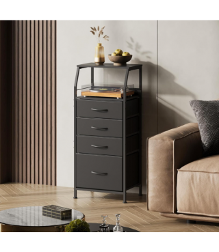 Tall Nightstand with 4 Fabric Drawers & Open Shelf