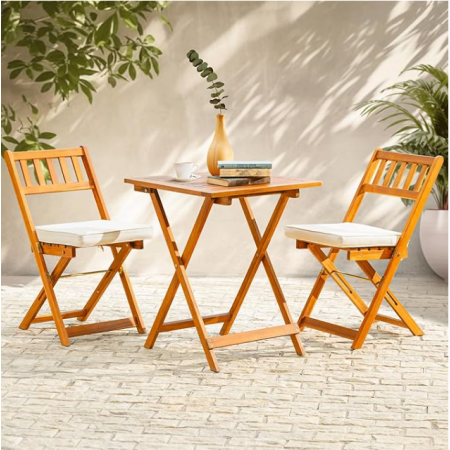 Patio Bistro Set 3 Piece Outdoor, Folding Chairs w/Cushion