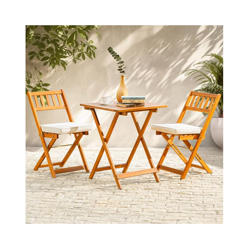 Patio Bistro Set 3 Piece Outdoor, Folding Chairs w/Cushion