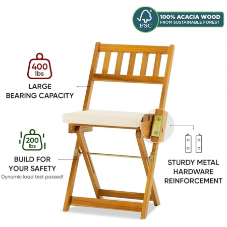 Patio Bistro Set 3 Piece Outdoor, Folding Chairs w/Cushion