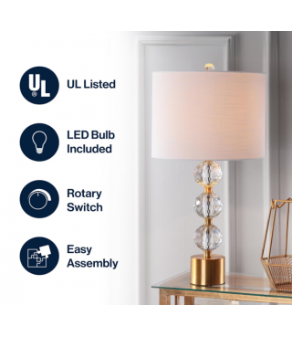25.25" Crystal LED Table Lamp Glam Transitional Bedside Desk