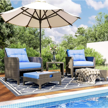 Patio Furniture Set Outdoor Patio Chairs with Ottomans Conversation Furniture with coffetable for Poorside Garden Balcony