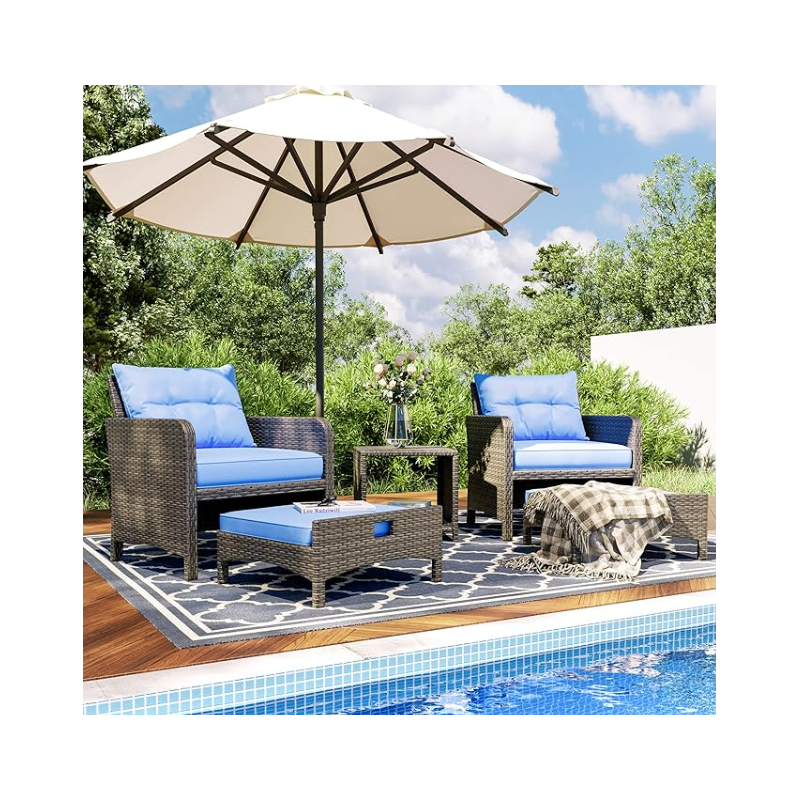Patio Furniture Set Outdoor Patio Chairs with Ottomans Conversation Furniture with coffetable for Poorside Garden Balcony