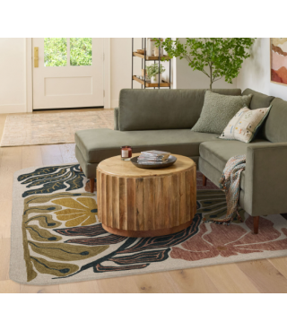 OT Multicolor Floral Tufted Wool Rounded Area Rug