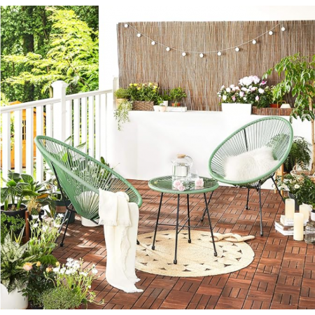 Modern Patio Furniture Set, Glass Top Table and 2 Chairs, Indoor and Outdoor Conversation Bistro Set