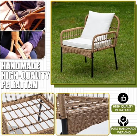 Small Boho Outdoor Rattan Woven Chairs Wicker Sofa Garden Conversation Balcony Bistro Sets for Yard,Pool or Backyard,Front Porch