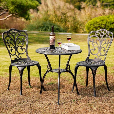 Set 3 Piece Patio Bistro Set with Umbrella Hole, Weather Resistant Bistro Table and Chairs Set of 2 for Porch Garden, Bronze
