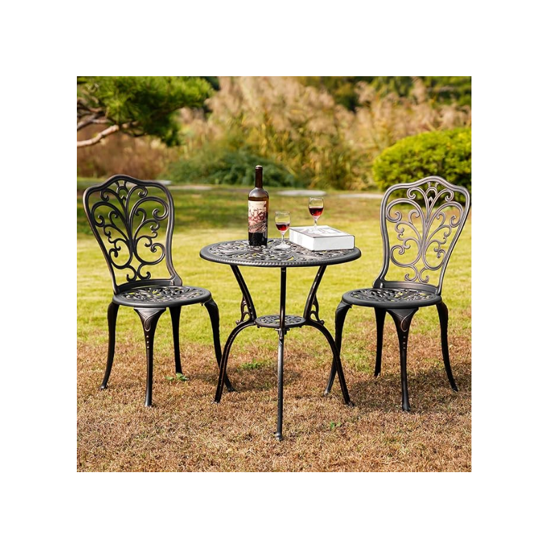 Set 3 Piece Patio Bistro Set with Umbrella Hole, Weather Resistant Bistro Table and Chairs Set of 2 for Porch Garden, Bronze