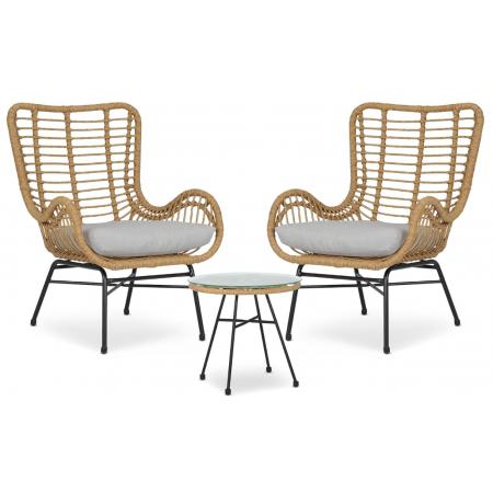 Outdoor Table and Chairs Conversation Bistro Set with Cushion, Wicker Balcony Furniture for Porch