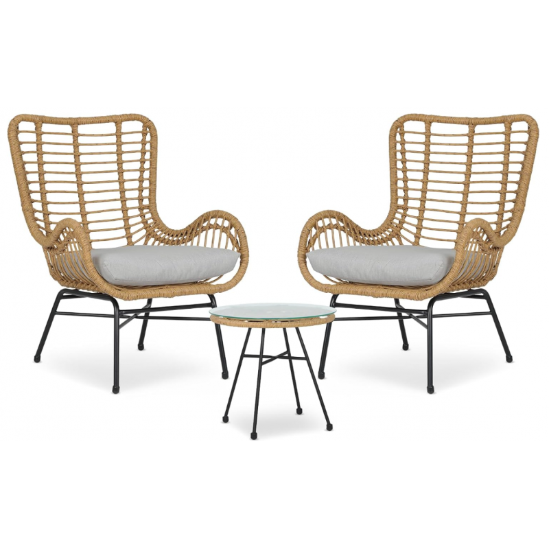 Outdoor Table and Chairs Conversation Bistro Set with Cushion, Wicker Balcony Furniture for Porch