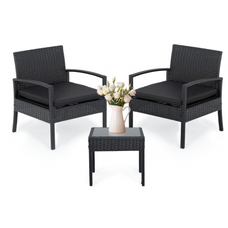 Outdoor Bistro Table and Chairs Set with Seat Cushion for Garden, Front Porch, Backyard, Black