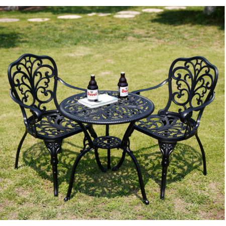 All Weather Patio Bistro Set with Umbrella Hole, Patio Set for Garden, Black