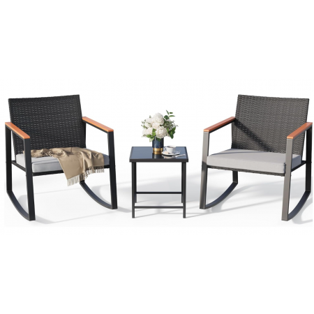 Outdoor Patio Wicker Furniture Set with Glass Table and Cushion for Garden, Yard, Porch