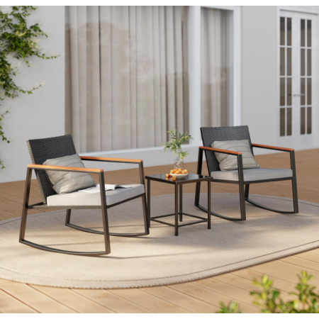 Outdoor Patio Wicker Furniture Set with Glass Table and Cushion for Garden, Yard, Porch