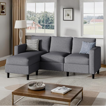 Fabric Upholstered Convertible Sofa Couches, Small Couch for Apartments, Living Room and Office
