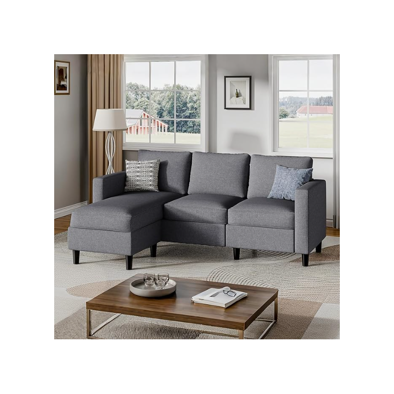 Fabric Upholstered Convertible Sofa Couches, Small Couch for Apartments, Living Room and Office
