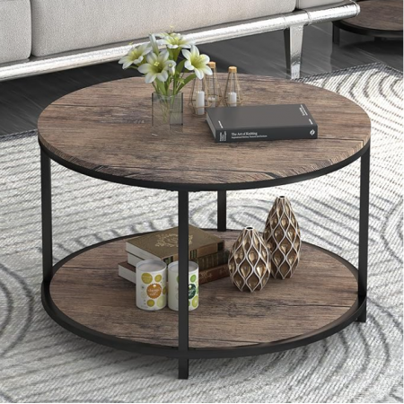 Small Coffee Table for Living Room,2-Tier Rustic Wood Desktop with Storage Shelf Modern Design Home Furniture