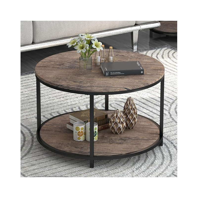 Small Coffee Table for Living Room,2-Tier Rustic Wood Desktop with Storage Shelf Modern Design Home Furniture