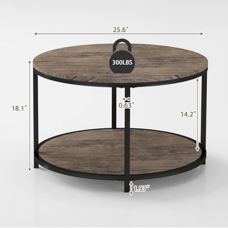 Small Coffee Table for Living Room,2-Tier Rustic Wood Desktop with Storage Shelf Modern Design Home Furniture