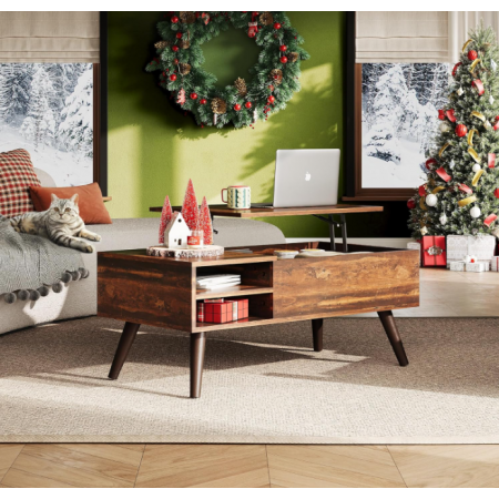 Lift Tabletop Dining Table for Home Living Room, Office, Rustic Oak