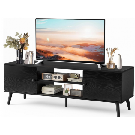 Modern Mid Century Entertainment Center with Storage, Media Console Table 2 Cabinet