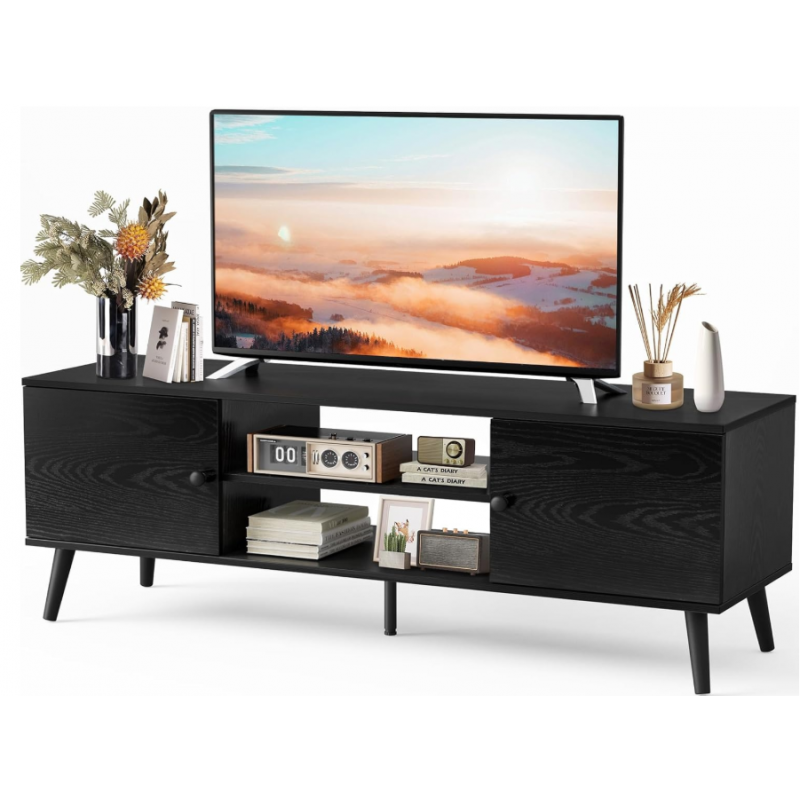 Modern Mid Century Entertainment Center with Storage, Media Console Table 2 Cabinet