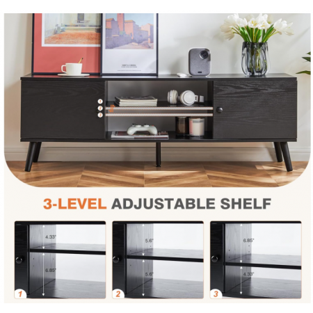 Modern Mid Century Entertainment Center with Storage, Media Console Table 2 Cabinet