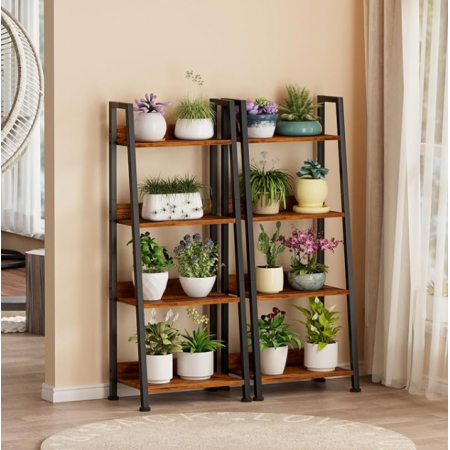 Ladder Bookshelf with Removable Drawer, Rustic Bookcase Storage Rack Organizer