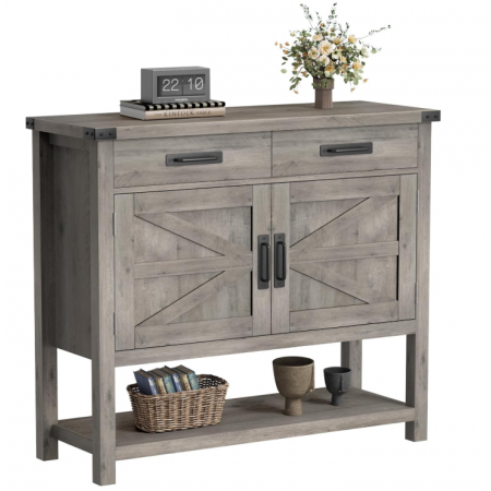 Table with 2-Door Cabinet & 2 Drawers, Coffee Bar, Entryway Table with Storage Shelf