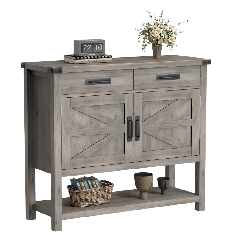 Table with 2-Door Cabinet & 2 Drawers, Coffee Bar, Entryway Table with Storage Shelf