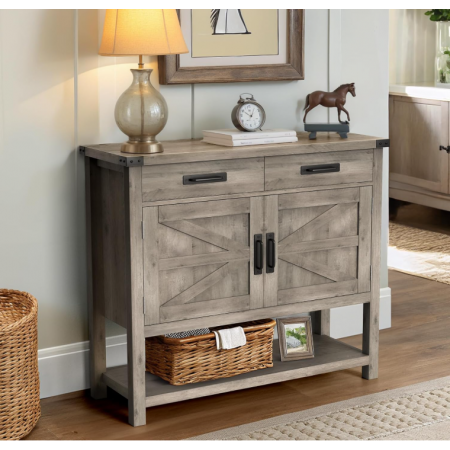 Table with 2-Door Cabinet & 2 Drawers, Coffee Bar, Entryway Table with Storage Shelf