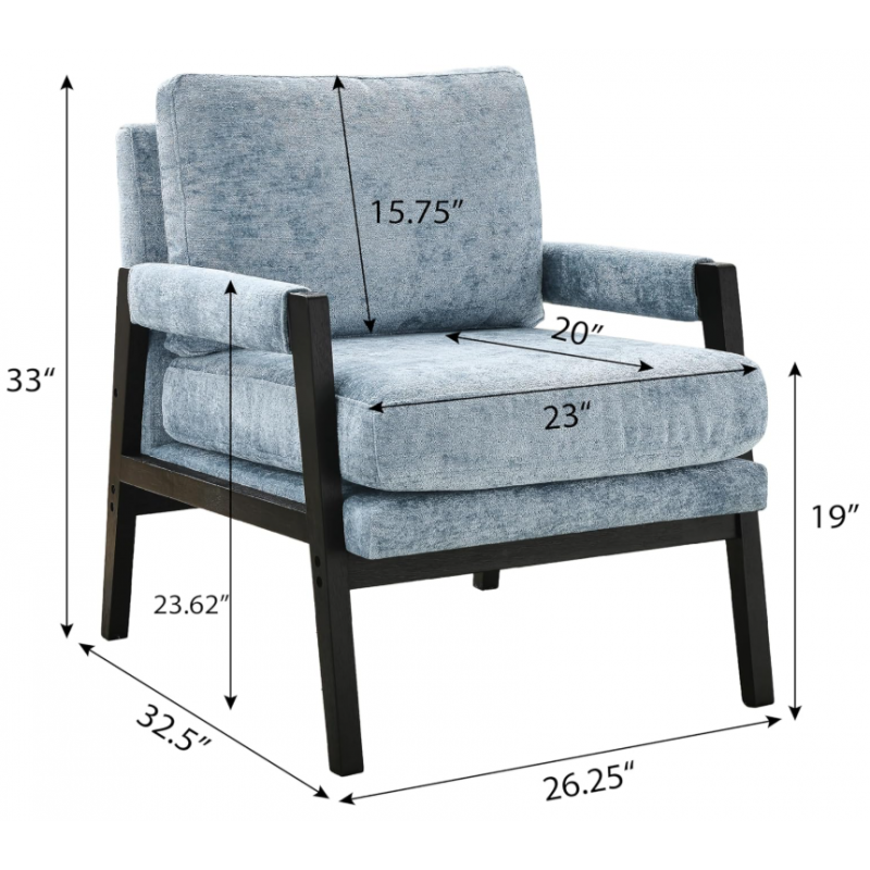Century Modern Chenille Upholstered Accent Armchair, Blue