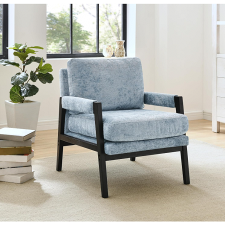 Century Modern Chenille Upholstered Accent Armchair, Blue