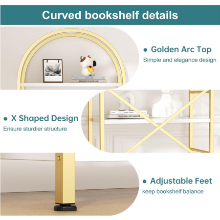Arched Bookshelf 5 Tier Bookcase Shelf for CDs/Books
