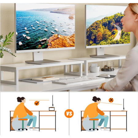 Reversible Corner Computer Desk with File Drawer & Dual Monitor Stand