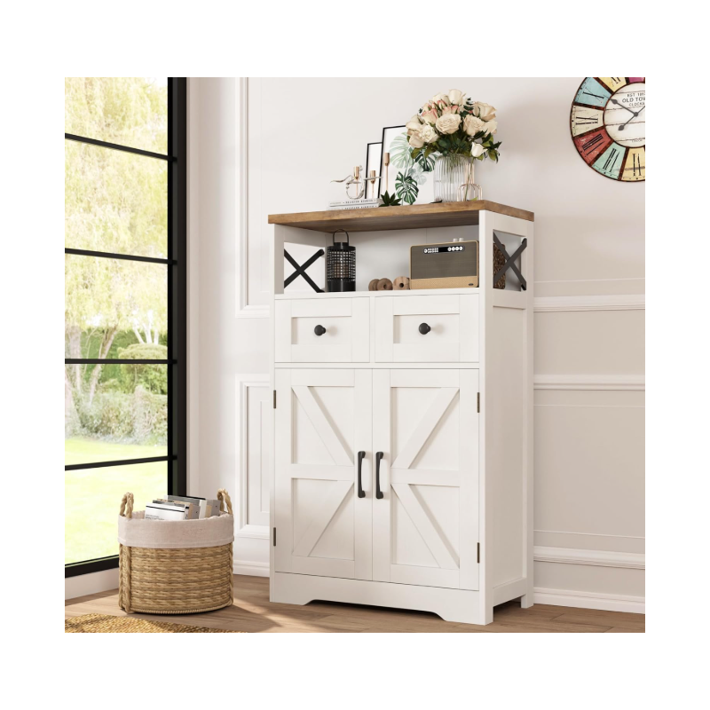 Farmhouse White Storage Cabinet with Doors and Drawers Farmhouse White Storage Cabinet with Doors and Drawers