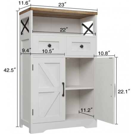 Farmhouse White Storage Cabinet with Doors and Drawers