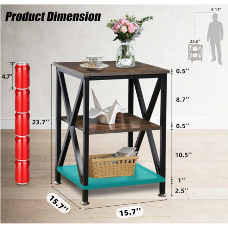 Square End Table with Storage Shelf