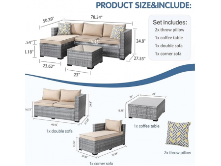 Shintenchi 3 Pieces Patio Furniture Set,All-Weather Rattan Patio Conversation Set