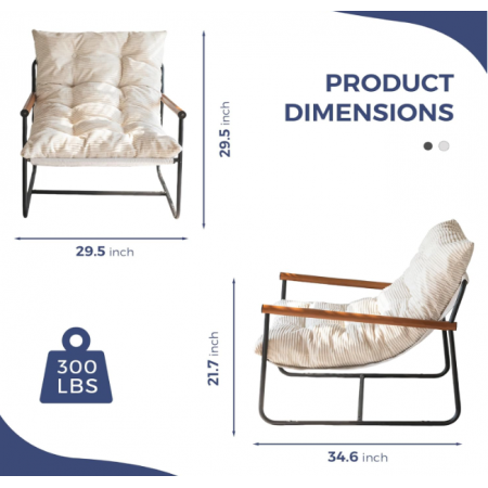 Modern Accent Chair, Comfy Living Room Chair with Metal Frame Wooden Armrest