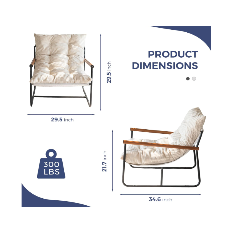Modern Accent Chair, Comfy Living Room Chair with Metal Frame Wooden Armrest