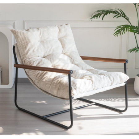 Modern Accent Chair, Comfy Living Room Chair with Metal Frame Wooden Armrest
