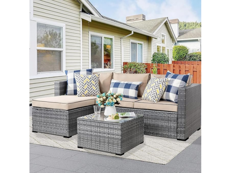 Shintenchi 3 Pieces Patio Furniture Set,All-Weather Rattan Patio Conversation Set