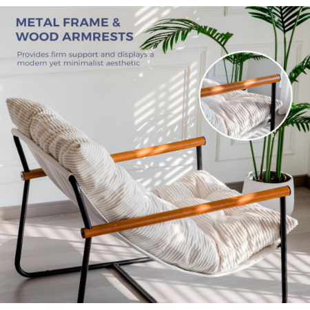 Modern Accent Chair, Comfy Living Room Chair with Metal Frame Wooden Armrest