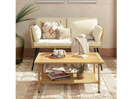 DWVO 2 Pieces Patio Furniture Set, All-Weather Wicker Rattan Loveseat with Thick Cushions & Table