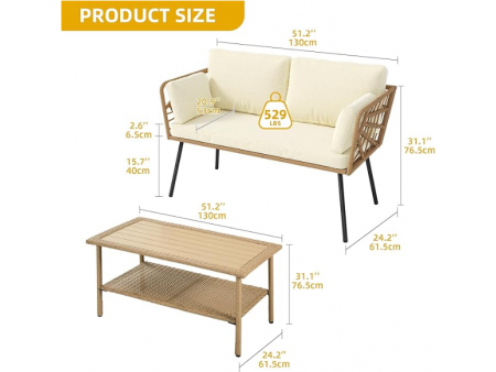 DWVO 2 Pieces Patio Furniture Set, All-Weather Wicker Rattan Loveseat with Thick Cushions & Table